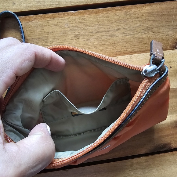 Tumi Nylon Orange with Brown Leather Trim Wristlet - Picture 6 of 8